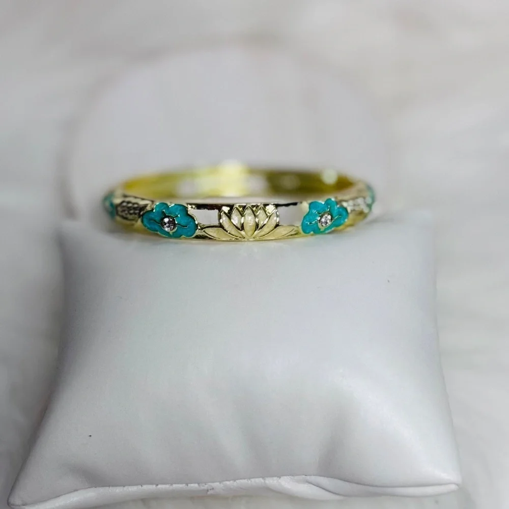 Turquoise Flower Enamel Cloisonne Bracelet Bangle Style 1